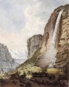 Johann Ludwig Aberli Fall d-eau apellee Staubbach in the Vallee Louterbrunen oil painting on canvas
